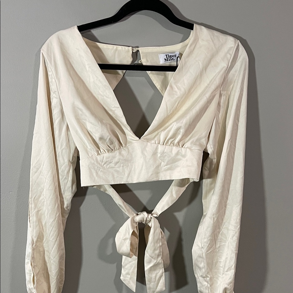 Tiger Mist Cream Tie-Back Blouse